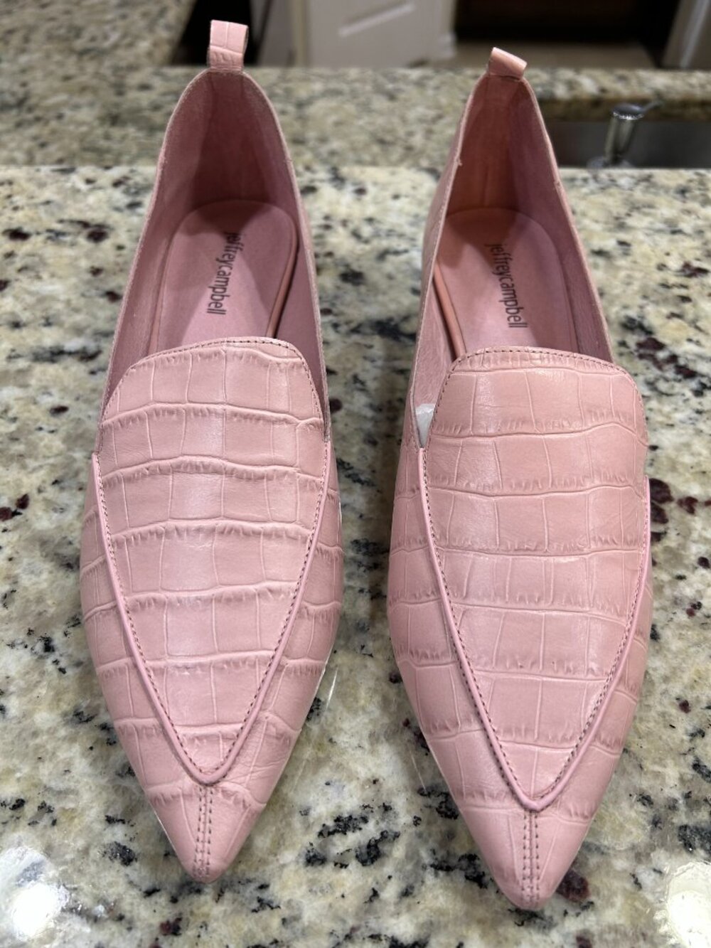 Jeffrey Campbell Pink Croc Loafers with Round Wooden Heel - Picture 3 of 12